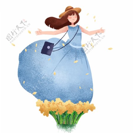 春季踏青花朵插画