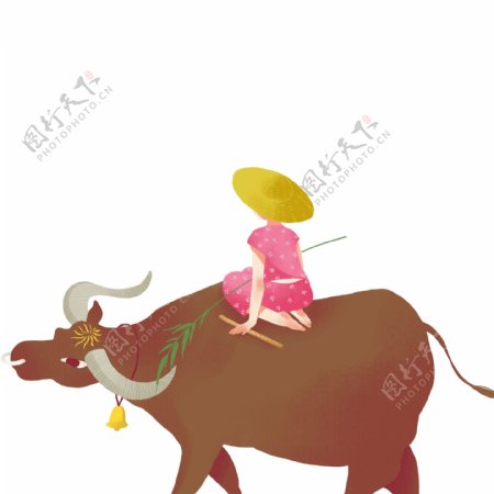 女孩骑着牛免抠图