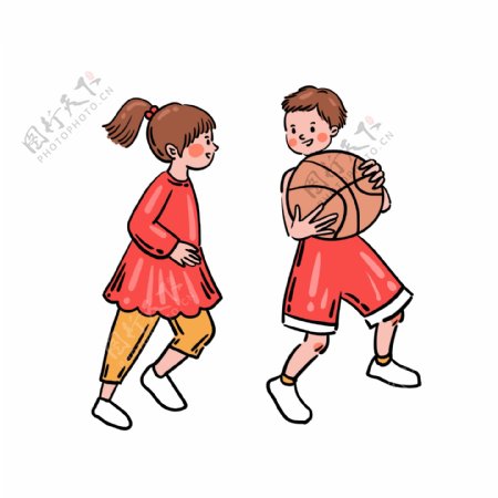 卡通矢量免抠可爱打篮球的人物