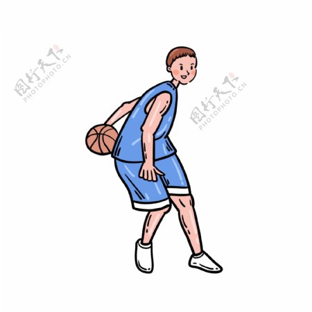 卡通矢量免抠可爱打篮球的男生