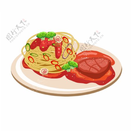 美食面条意大利面西餐热食矢量手绘卡通设计