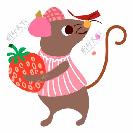 卡通简约吃草莓的老鼠装饰素材