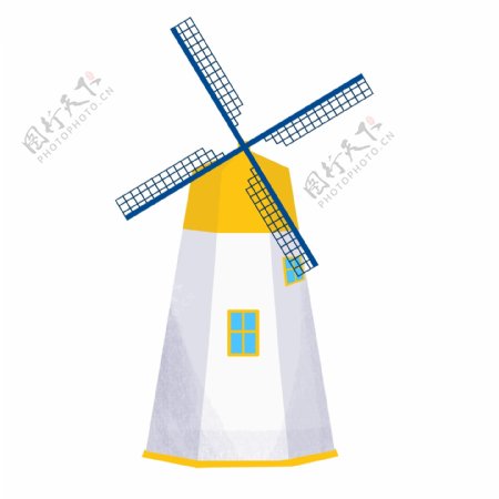 田园风车彩手绘卡通欧洲建筑广告素材