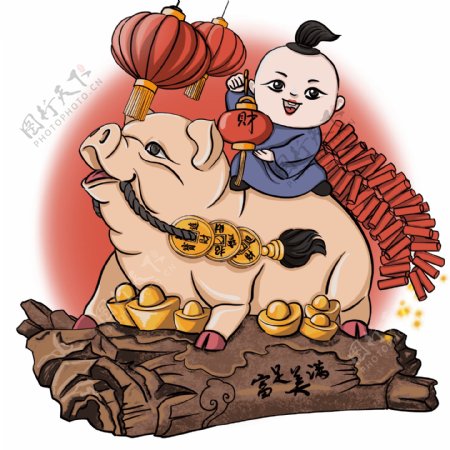 2019猪年喜庆胖娃娃和招财金猪4