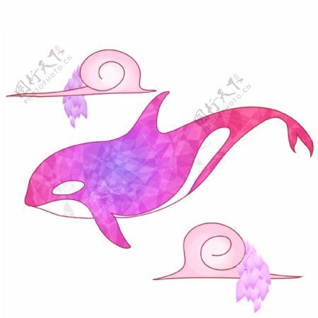 手绘紫色梦幻鲸鱼插画