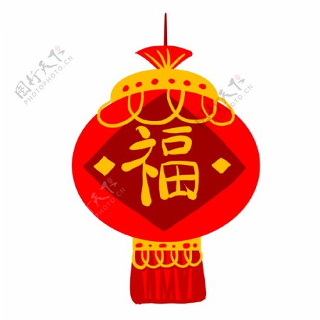 卡通新年春节红色福字灯笼