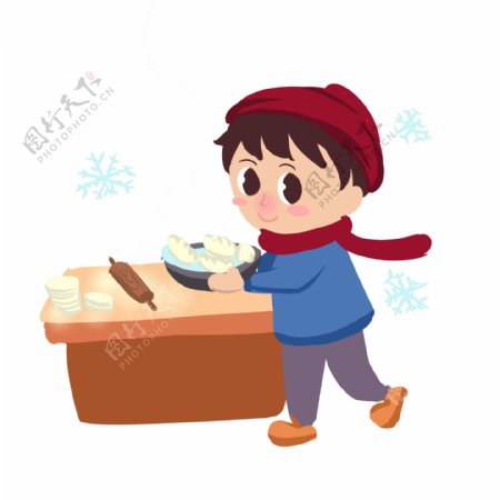 冬至包饺子手绘卡通人物PNG素材