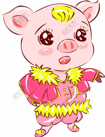 2019猪年新年粉红手绘卡通吉祥猪猪