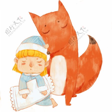 梦幻童话风女孩和狐狸