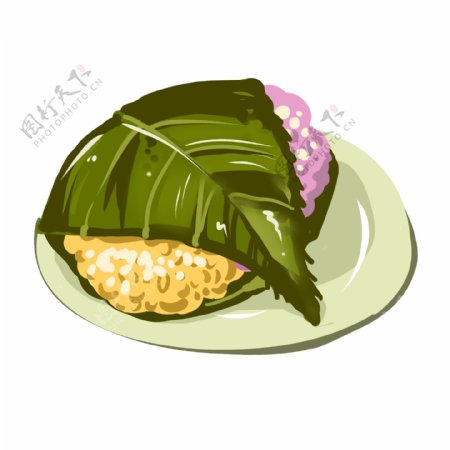 手绘美食食物粽子粽叶荷叶饭