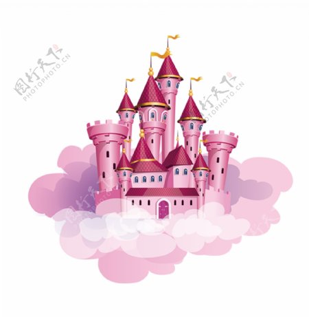 粉色城堡少女海报浪漫手绘