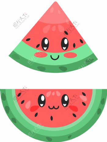 两款西瓜水果的可爱表情