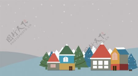 简约大气圣诞节房屋插画背景