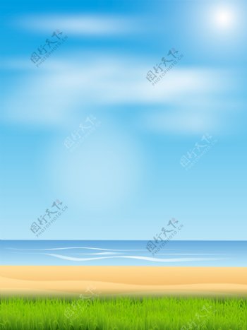 卡通夏日自然海边休闲度假背景图