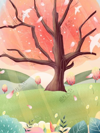 春季踏青樱花树背景设计