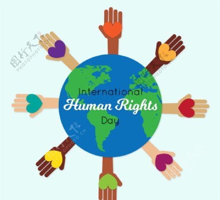 扁平化国际人权日地球和手臂