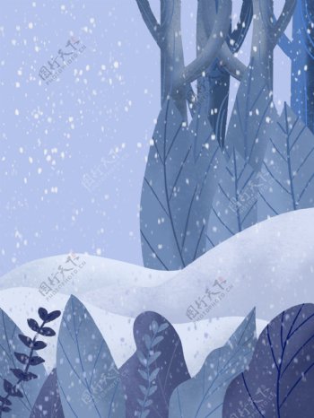 蓝色唯美冬季雪地雪景背景