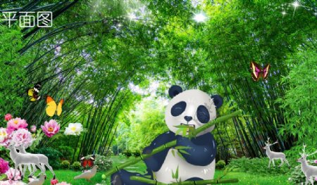 竹林熊猫海报背景平面图