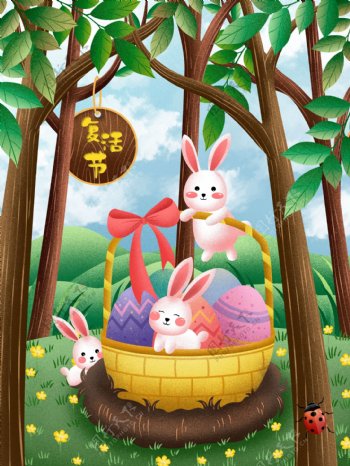 原创2019复活节兔子与彩蛋噪点插画