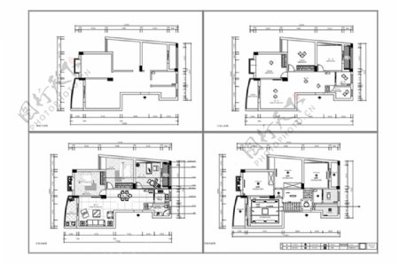 欧式风格三房户型CAD施工图