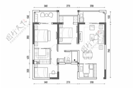高层住宅户型CAD方案