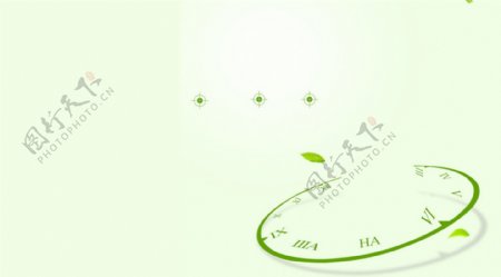 清新风手绘绿色时钟插画背景