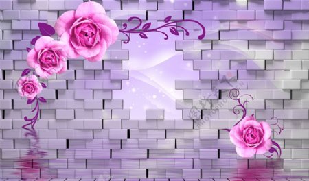 玫瑰花立体砖墙电视背景墙