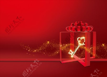 红色礼物盒金色钥匙