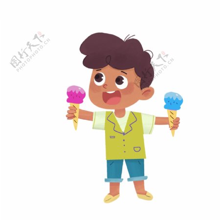 卡通可爱拿着冰淇淋的男生