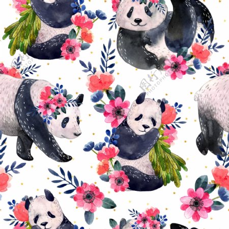 动物熊猫植物花卉背景