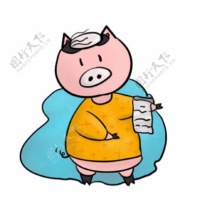 卡通童趣猪猪秃头图案