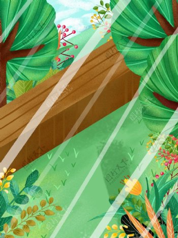 清新夏季绿叶树林背景设计
