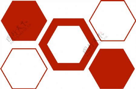 红色六边形组合PPT元素