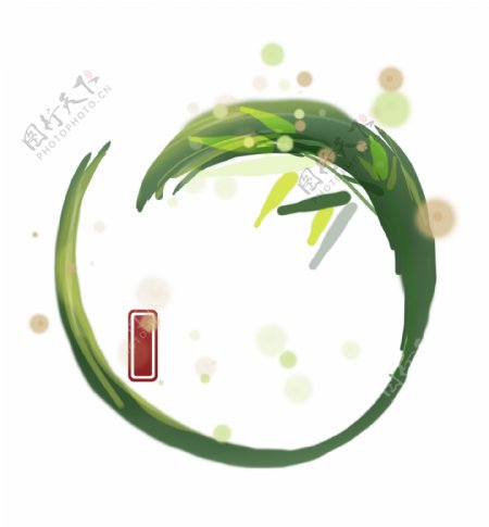 圆形绿色墨迹竹子文字框