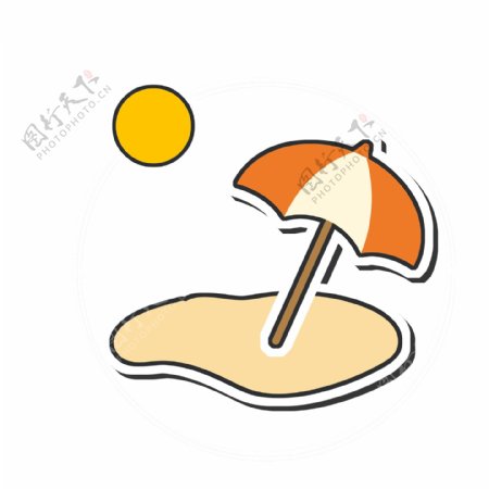 夏日卡通沙滩太阳伞贴纸