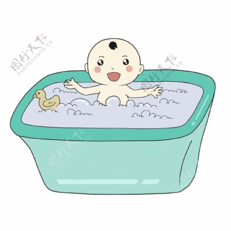 开心洗澡的婴儿插画