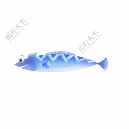 精致的卡通鱼蓝色海鱼发光鱼元素