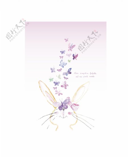 水彩蝴蝶卡通兔子