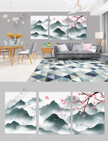 新中式手绘意境山水花鸟装饰画