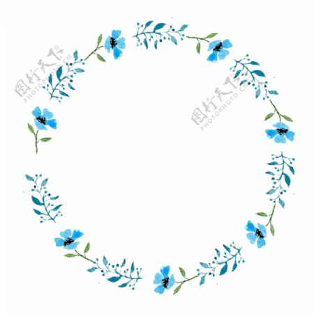 蓝色水彩手绘夏季花环