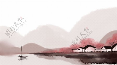 彩绘夏季江南水乡背景设计