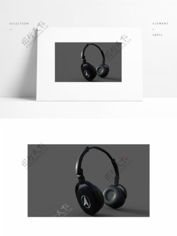 写实黑色金属耳机模型
