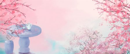 春季桃花节粉色唯美电商海报背景