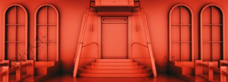 原创3D立体楼梯空间红色复古风背景