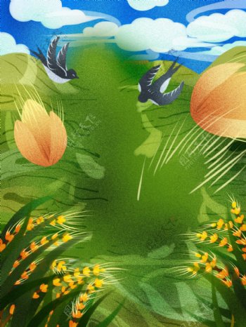 夏季小满节气麦穗燕子背景设计