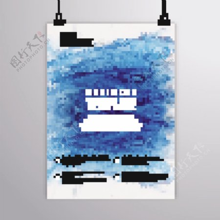 蓝色水彩绘商务宣传海报