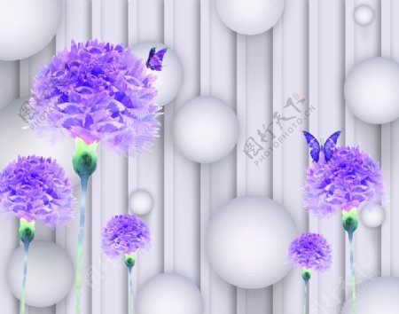 紫色蒲公英圆球3D空间电视背景
