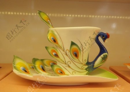 孔雀陶瓷杯