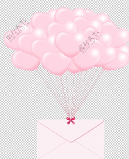 粉色心形新型气球信封免抠素材