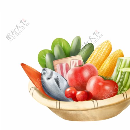 一篮水果蔬菜图案元素